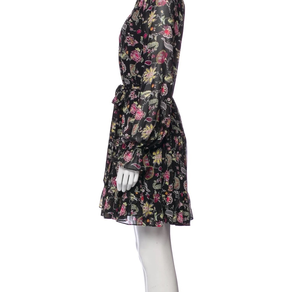 CINQ A SEPT | Black Floral Ruffle Smocked Dress, Size 4, - Picture 3 of 15